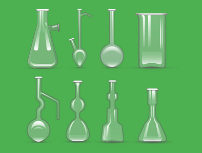 化学实验室 3d 实验室瓶玻璃器皿管液体生物技术分析和医疗及科学设备矢量图