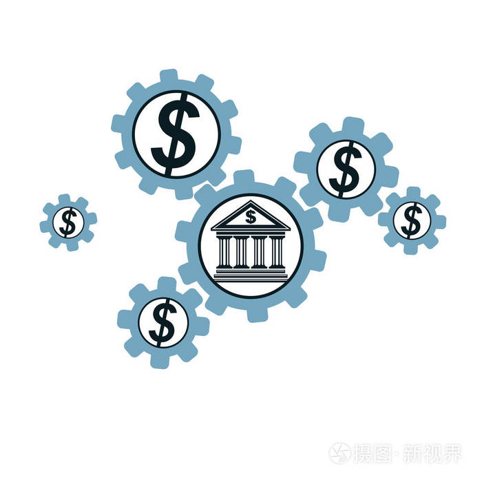 银行大楼图标和美元符号