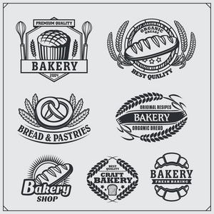 面包店标签 徽章 标志和设计元素的集合。复古风格
