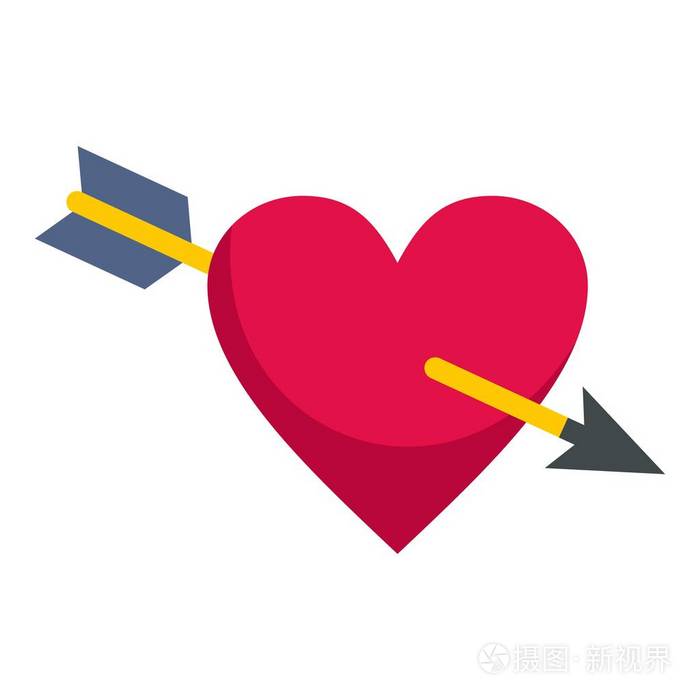 孤立的丘比特箭头图标被刺穿的心