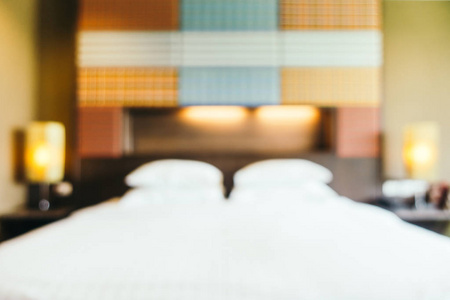 抽象的模糊和散焦的装饰在酒店卧室室内设计