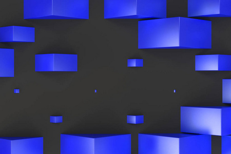在黑色背景上的随机大小的蓝色矩形形状