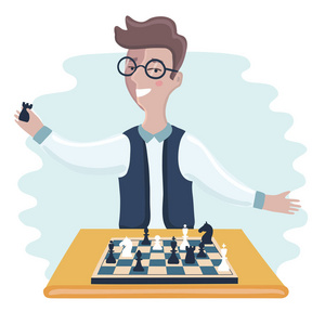 滑稽的男孩卡通下棋棋盘游戏卡通, 大纲图标在集合中进行设计.