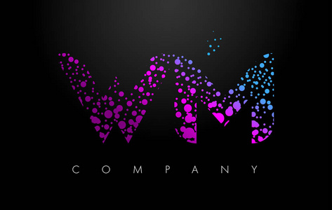 Wm W M 字母标识与紫色小颗粒和气泡点