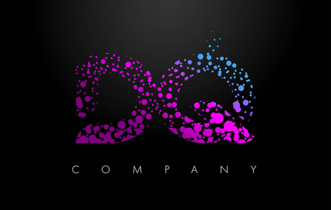 Dq D Q 字母标识与紫色小颗粒和气泡点