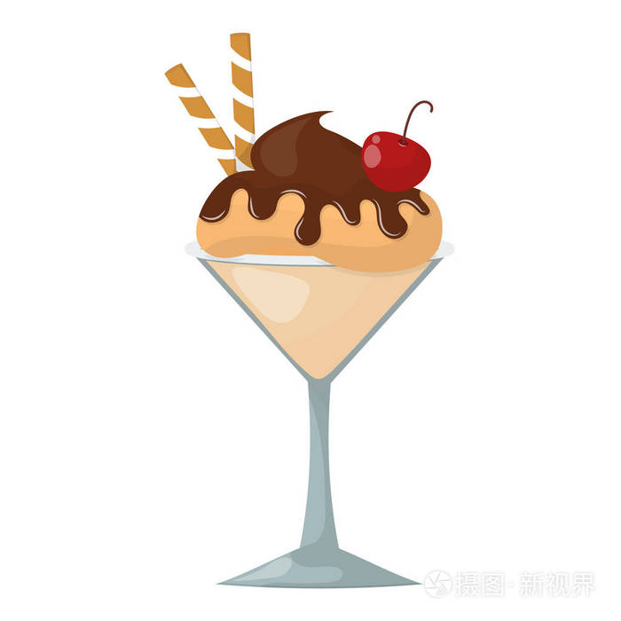 设置冰卡通多彩奶油甜点矢量插画巧克力食品甜冷孤立的图标小吃锥美味