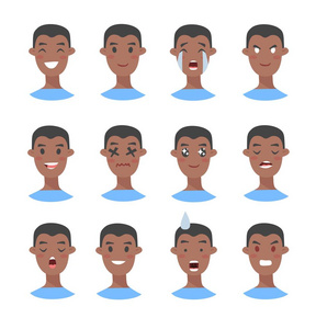 孤立的男孩头像与不同的面部表情.平人脸图男子情绪.