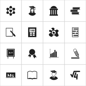 16 可编辑大学图标集。包括书 信纸 写作等符号。可用于 Web 移动 Ui 和数据图表设计