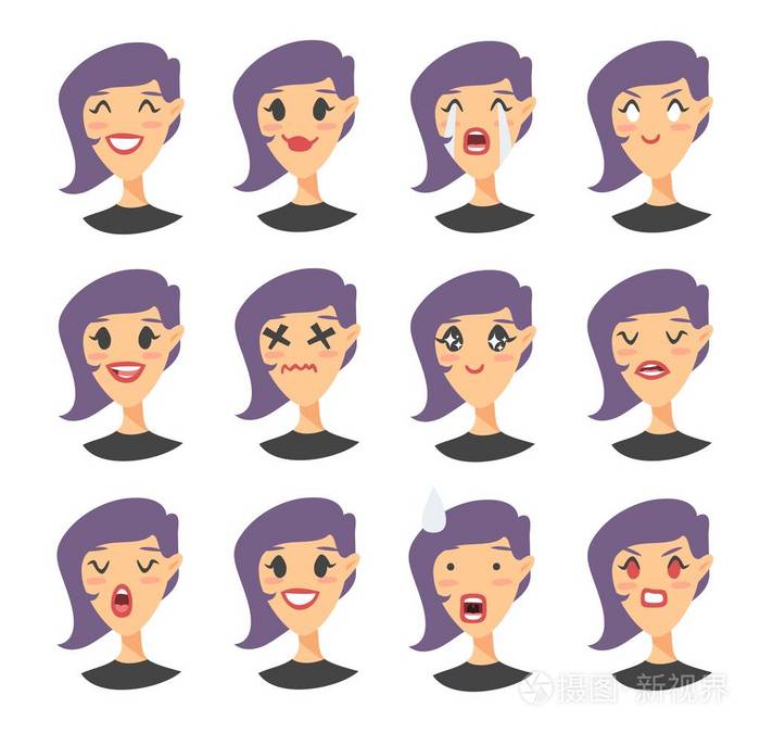表情符号字符组.卡通风格表情图标.