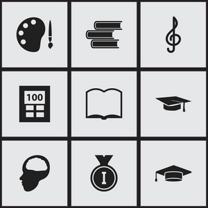 9 可编辑大学图标集。包括符号毕业 油漆 图书馆等。可用于 Web 移动 Ui 和数据图表设计