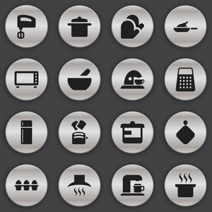 16 可编辑餐图标集。包括符号汤壶 杯 厨房手套等。可用于 Web 移动 Ui 和数据图表设计