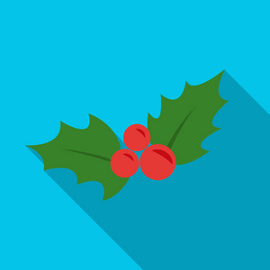 圣诞冬青浆果中孤立的白色背景上的平面样式的图标。圣诞节那天象征股票矢量图