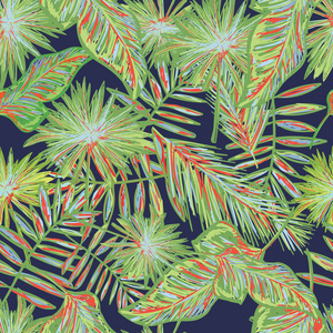 Grunge 热带棕榈叶无缝模式，自由风格丛林花卉背景为 t 恤，衣服