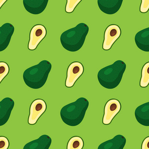 卡通新鲜鳄梨水果在平面样式无缝模式的食物夏天设计矢量图照片