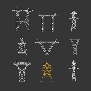 高电压集高电压后电图标集的剪影.矢量照片