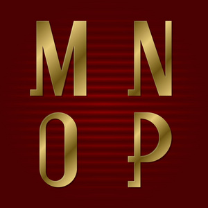 像样的黄金字体。M N O P 孤立金色字母