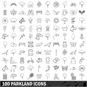 100 稀树草原的图标集，大纲样式