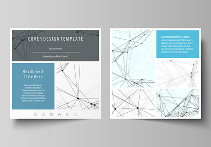 广场的业务模板设计小册子 传单 报告。小叶封面 矢量布局。化学模式，连接线条和点，分子结构上白色 几何的图形背景