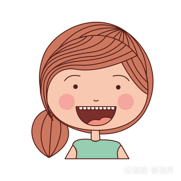 颜色剪影微笑表达卡通半身侧条纹的马尾辫头发女孩