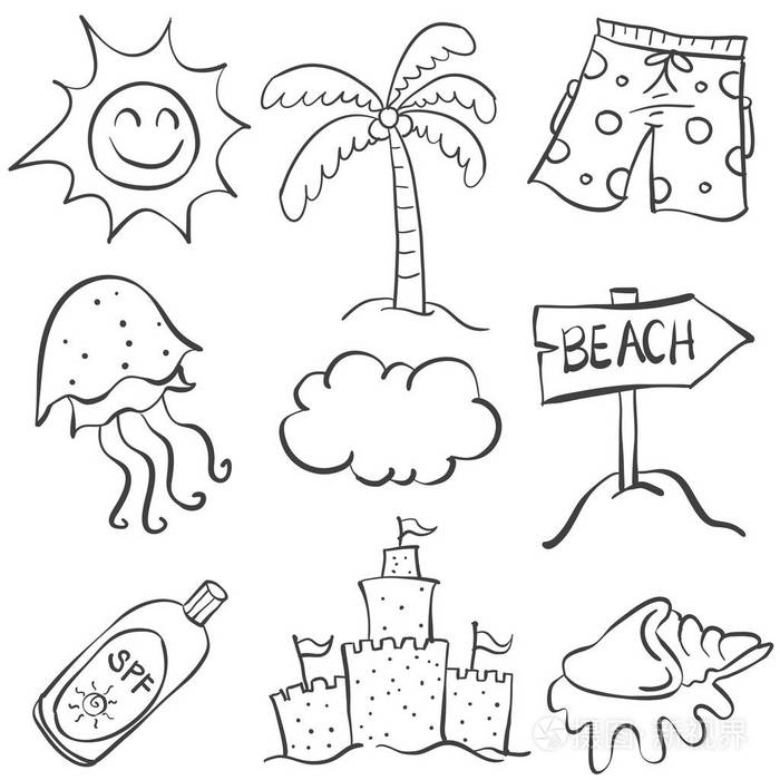 涂鸦的元素夏天对象集合插画-正版商用图片0y7xak-摄图新视界