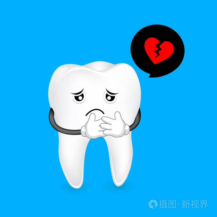 可爱的卡通牙字符悲伤