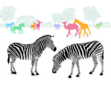 多彩的剪影动物斑马夫妇