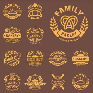 面包店金徽章图标时尚现代风格小麦向量复古食品标签设计元素分离