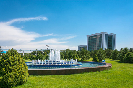 在塔什干，乌兹别克斯坦的独立广场上的喷泉