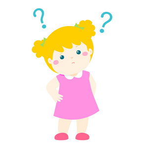 小女孩困惑卡通人物矢量照片