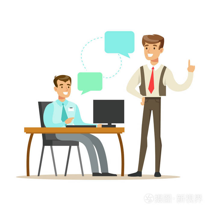 在现代办公笔记本电脑工作的同事.姹紫嫣红的卡通人物矢量图