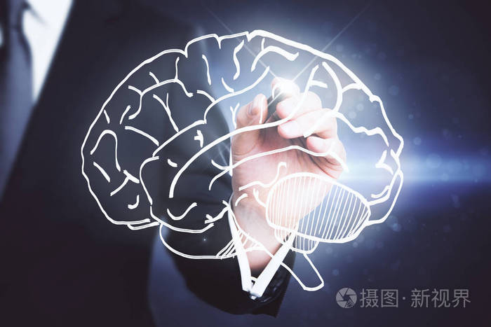 商人绘图的创造性大脑素描头脑风暴概念