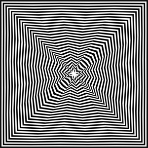 视错觉艺术抽象背景。黑色和白色单色几何催眠方形图案