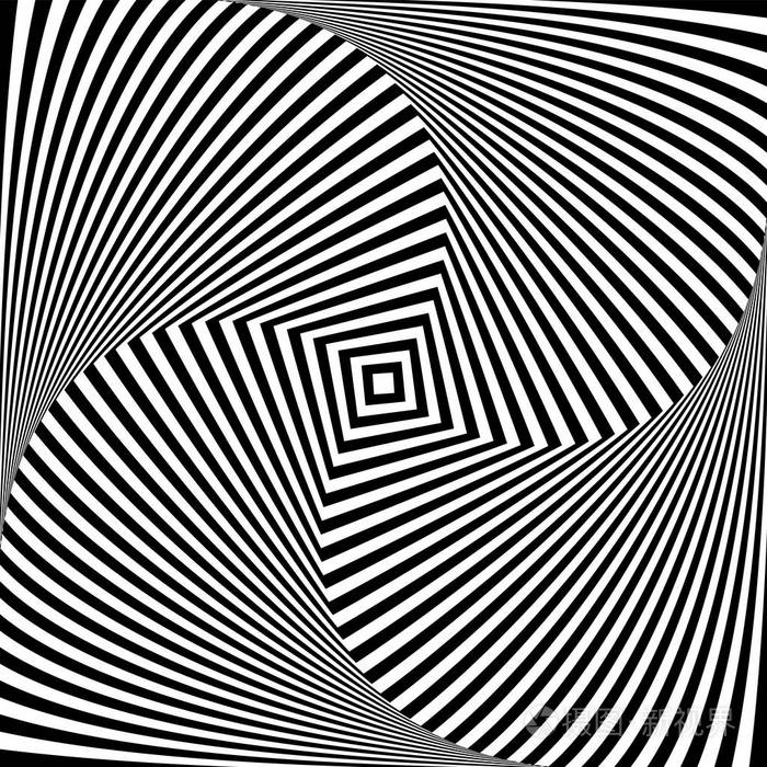 视错觉艺术抽象背景.黑色和白色单色几何催眠方形图案