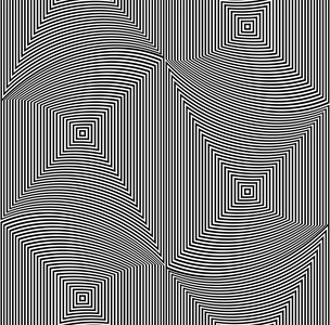 视错觉艺术抽象背景。黑色和白色单色几何催眠无缝图案