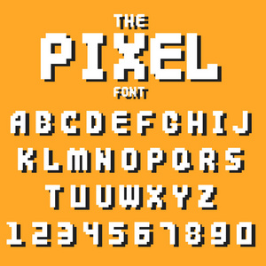像素复古字体视频计算机游戏设计 8 位字母数字电子未来派风格矢量 abc 字体数字创意字母孤立