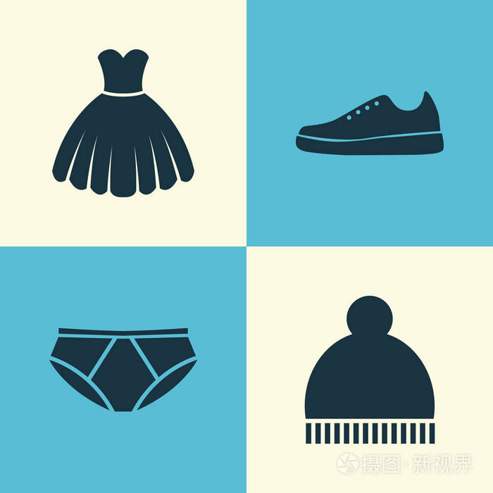 穿衣服的图标集.豆豆, sarafan, 简报和其他元素的集合.