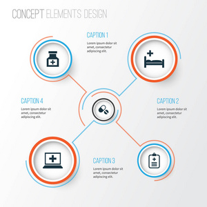 医学图标设置。数据库 分科诊所 药物和其他元素的集合。此外包括符号分科诊所 脉冲 微丸
