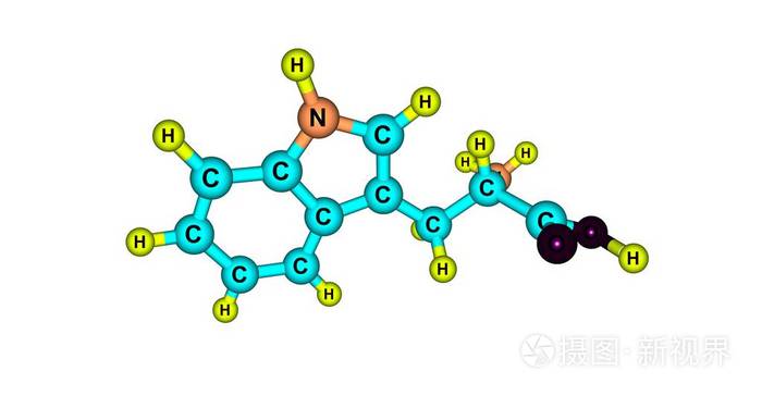 色氨酸分子结构上白色孤立