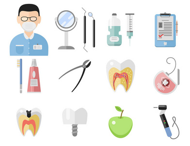 平卫生保健牙医医疗工具医学仪器卫生口腔医学矢量图