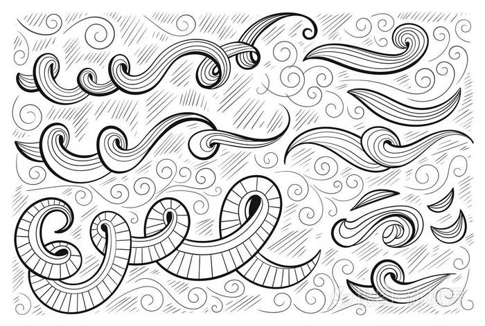 手工绘制图案的涂鸦风格.向量组的插图