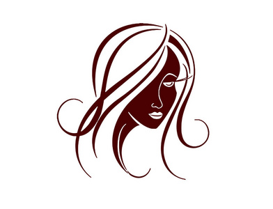 理发师的标志。女人的暗色调与一个漂亮的发型的轮廓。矢量图的女人的剪影。矢量图。Eps 10