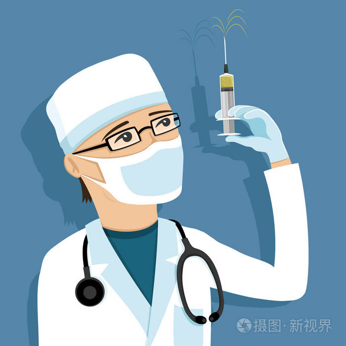 医生用注射器在他的手插画-正版商用图片0y9se9-摄图新视界