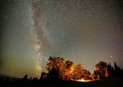 野营帐篷在夜晚的星空下图片