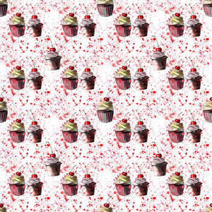 红樱桃草莓红色喷印图案水彩和笔的美丽温柔明亮图形美味巧克力美味夏季美味甜点蛋糕手图