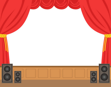 嘉年华舞台剧院舞台拉开红色的大幕.姹紫嫣红的卡通人物矢量图照片