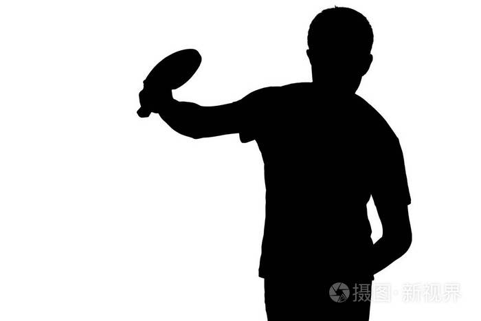 人实练吹在乒乓球比赛中球与球拍在孤立的白色背景上的剪影