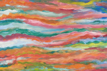 明亮的彩色波抽象油画。水平的创作背景。手绘。现代艺术