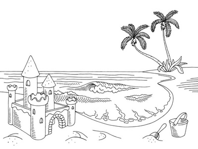 沙滩城堡简笔画手绘图片