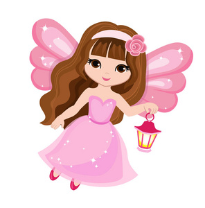 粉色仙女犰狳美丽的小仙女在粉色的裙子和一盏灯照片