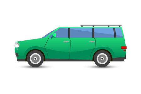 平绿色汽车车辆类型设计轿车风格矢量泛型的经典商业插画孤立